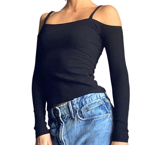 Reformation Black Crop Top Stretch Ribbed Size S - Picture 2 of 10